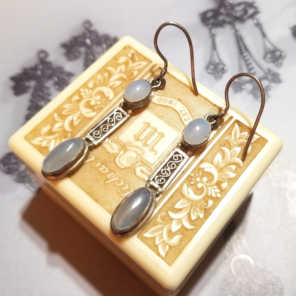 VTG Moonstone Long Sterling Silver Filigree Artisan Earrings - Picture 3 of 7